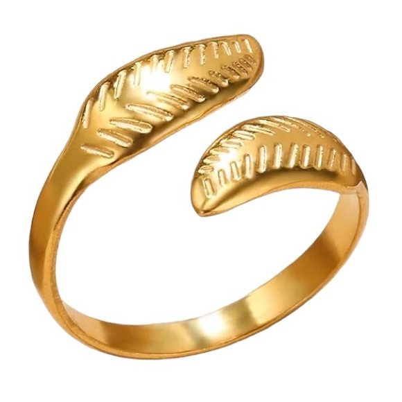 909. New 18k Gold plated Stainless Steel Double Leaf Adjustable Ring - Picture 3 of 6